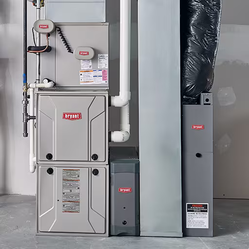 New Bryant furnace professionally installed in a home basement by More Heat More Cool