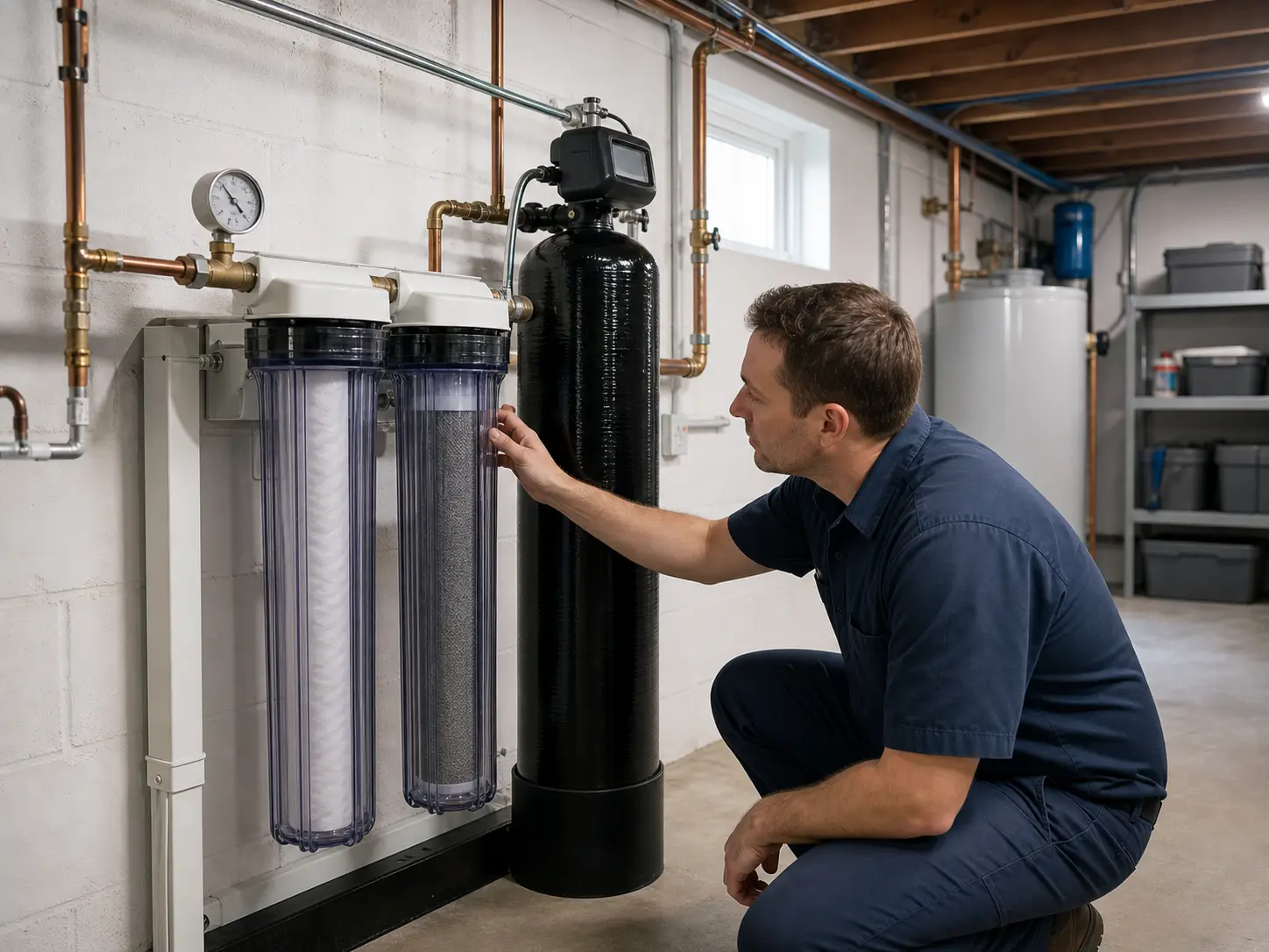 Whole-house water filtration system installed in an Ohio home