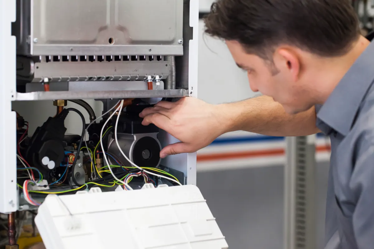 HVAC technician installing a new high-efficiency furnace in an Ohio home