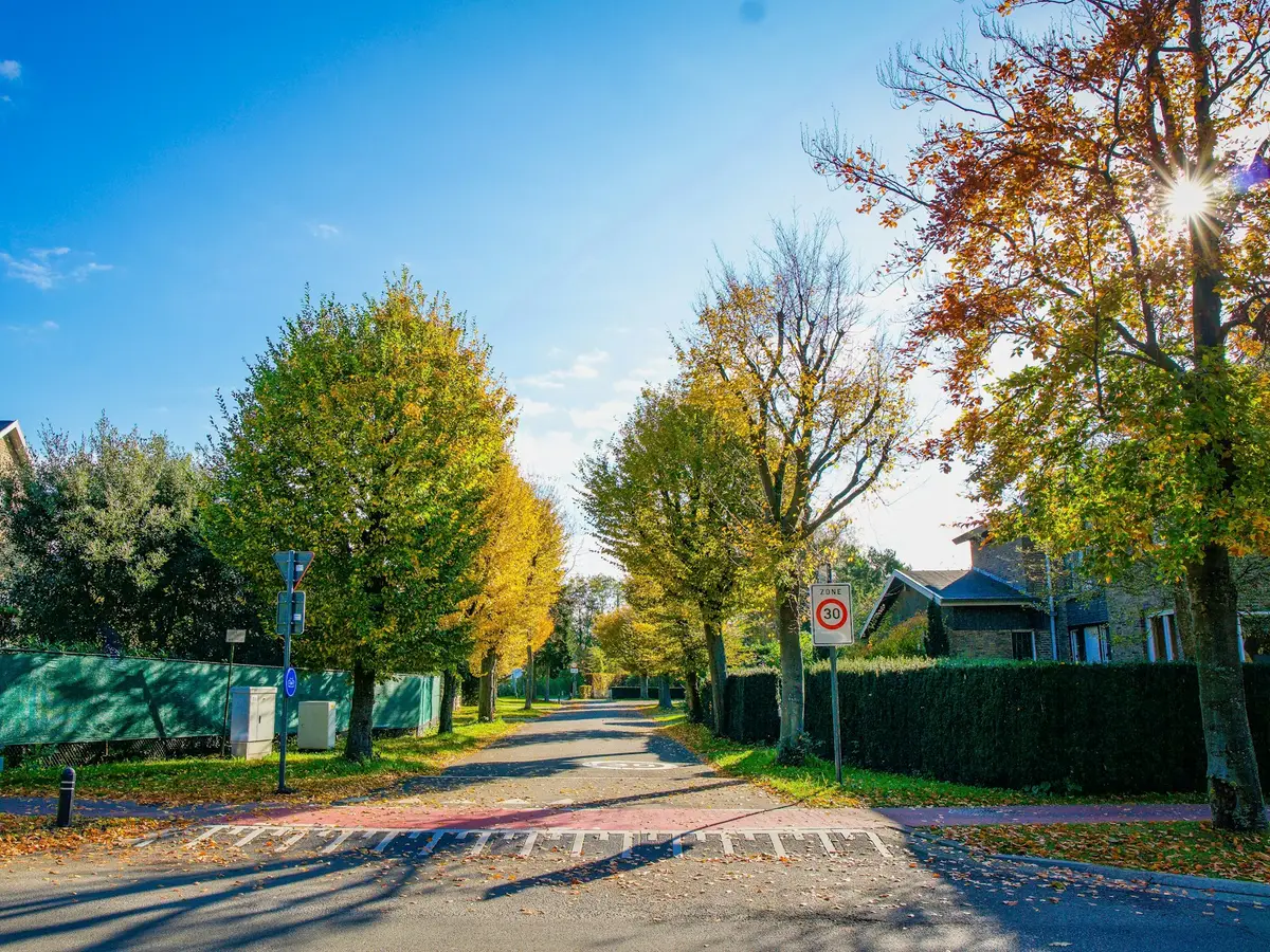 Quiet autumn street corner like Maineville’s small-town neighborhoods